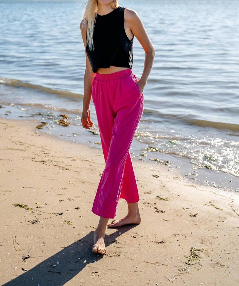 Wide Leg Pants In Hot Pink - Hot Pink