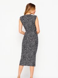 Belted Slit Midi Dress - Animal Print