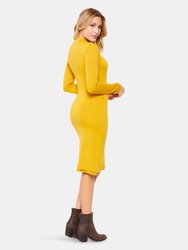 Long Sleeve Mock Midi Dress | Mustard