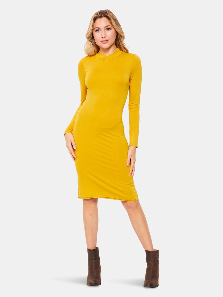 Long Sleeve Mock Midi Dress | Mustard - Mustard