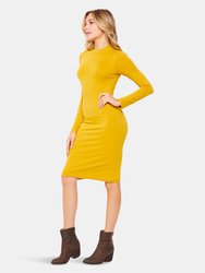 Long Sleeve Mock Midi Dress | Mustard