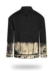 Longer Classic Black Denim Jacket with Champagne Gold Foil