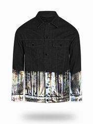 Longer Classic Black Denim Jacket with Holographic Foil - Washed Black Denim