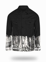 Longer Classic Black Denim Jacket with Mercury Foil - Black Denim