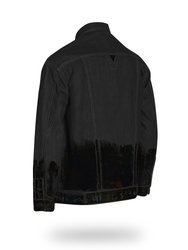 Longer Classic Black Denim Jacket with Midnight Oil Foil