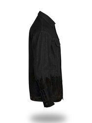 Longer Classic Black Denim Jacket with Midnight Oil Foil