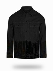 Longer Classic Black Denim Jacket with Midnight Oil Foil - Classic Black Denim