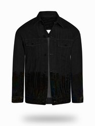 Longer Classic Black Denim Jacket with Midnight Oil Foil