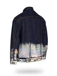 Longer Indigo Denim Jacket with Holographic Foil