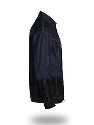 Longer Indigo Denim Jacket with Midnight Oil Foil