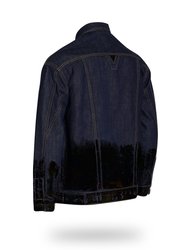 Longer Indigo Denim Jacket with Midnight Oil Foil
