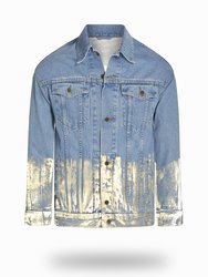 Longer Light Wash Denim Jacket with Champagne Gold Foil - Light Wash Denim