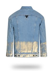 Longer Light Wash Denim Jacket with Champagne Gold Foil