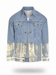 Longer Light Wash Denim Jacket with Champagne Gold Foil