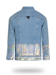 Longer Light Wash Denim Jacket with Holographic Foil