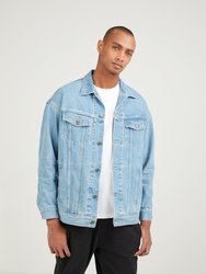 Longer Light Wash Denim Jacket with Holographic Foil