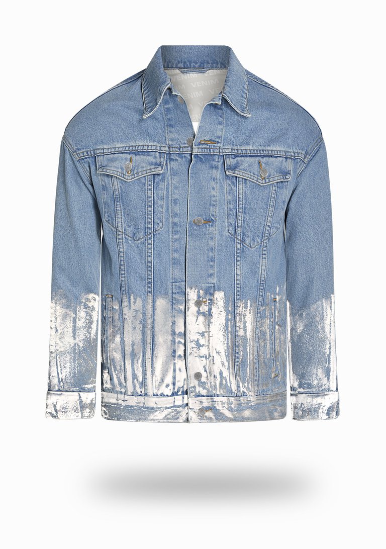 Longer Light Wash Denim Jacket with Mercury Foil - Light Wash Denim