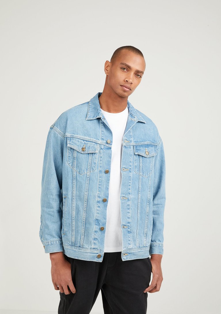 Longer Light Wash Denim Jacket with Mercury Foil