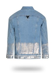 Longer Light Wash Denim Jacket with Mercury Foil