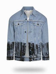 Longer Light Wash Denim Jacket with Midnight Oil Foil