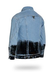 Longer Light Wash Denim Jacket with Midnight Oil Foil