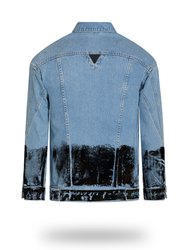 Longer Light Wash Denim Jacket with Midnight Oil Foil