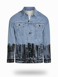 Longer Light Wash Denim Jacket with Midnight Oil Foil - Light Wash Denim