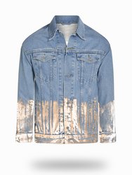 Longer Light Wash Denim Jacket with Rose Gold Foil - Light Wash Denim