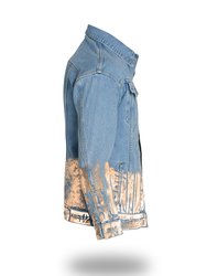 Longer Light Wash Denim Jacket with Rose Gold Foil