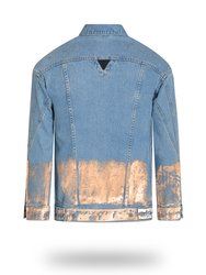 Longer Light Wash Denim Jacket with Rose Gold Foil