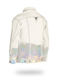 Longer Off-White Denim Jacket with Holographic Foil