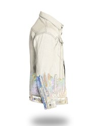 Longer Off-White Denim Jacket with Holographic Foil