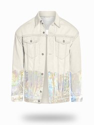 Longer Off-White Denim Jacket with Holographic Foil