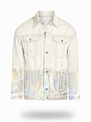 Longer Off-White Denim Jacket with Holographic Foil - Off-White Denim