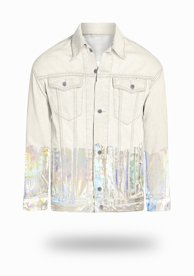 Longer Off-White Denim Jacket with Holographic Foil - Off-White Denim