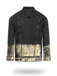Longer Washed Black Denim Jacket with Champagne Gold Foil