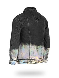 Longer Washed Black Denim Jacket with Holographic Foil