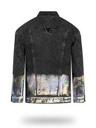 Longer Washed Black Denim Jacket with Holographic Foil