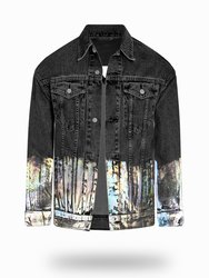 Longer Washed Black Denim Jacket with Holographic Foil