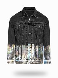 Longer Washed Black Denim Jacket with Holographic Foil - Washed Black Denim