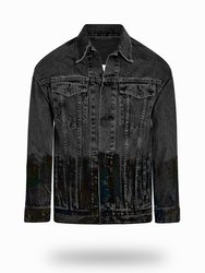 Longer Washed Black Denim Jacket With Midnight Oil Foil - Washed Black Denim
