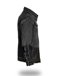 Longer Washed Black Denim Jacket With Midnight Oil Foil