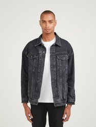 Longer Washed Black Denim Jacket With Midnight Oil Foil