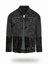 Longer Washed Black Denim Jacket With Midnight Oil Foil