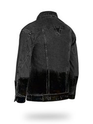 Longer Washed Black Denim Jacket With Midnight Oil Foil