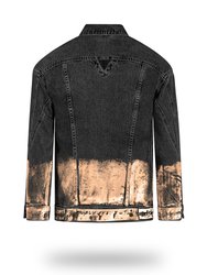 Longer Washed Black Denim Jacket with Rose Gold Foil