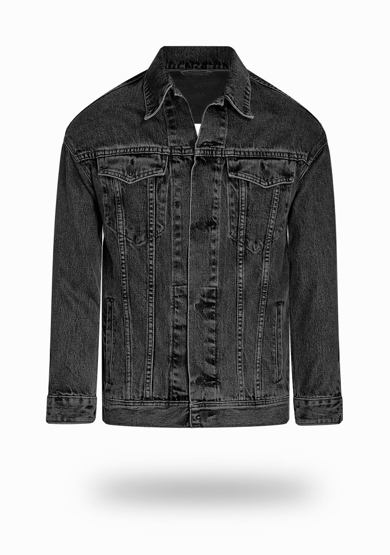 Longer Washed Black Denim Jacket - Washed Black Denim