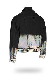 Shorter Classic Black Denim Jacket with Holographic Foil