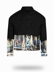 Shorter Classic Black Denim Jacket with Holographic Foil - Classic Black Denim