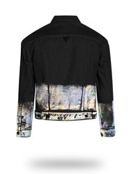 Shorter Classic Black Denim Jacket with Holographic Foil